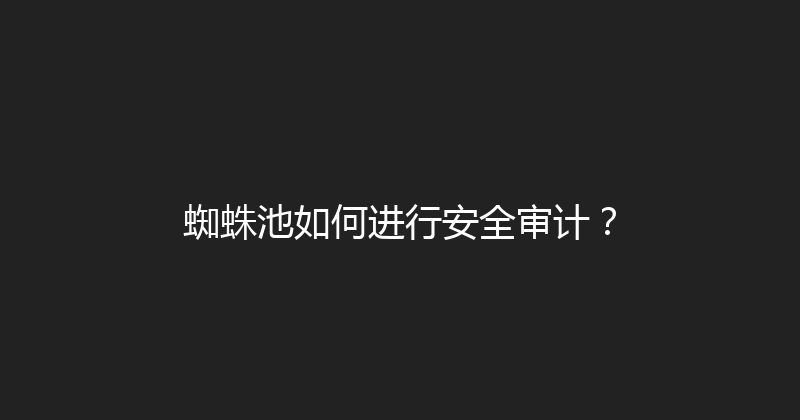 蜘蛛池如何进行安全审计？ 封面图